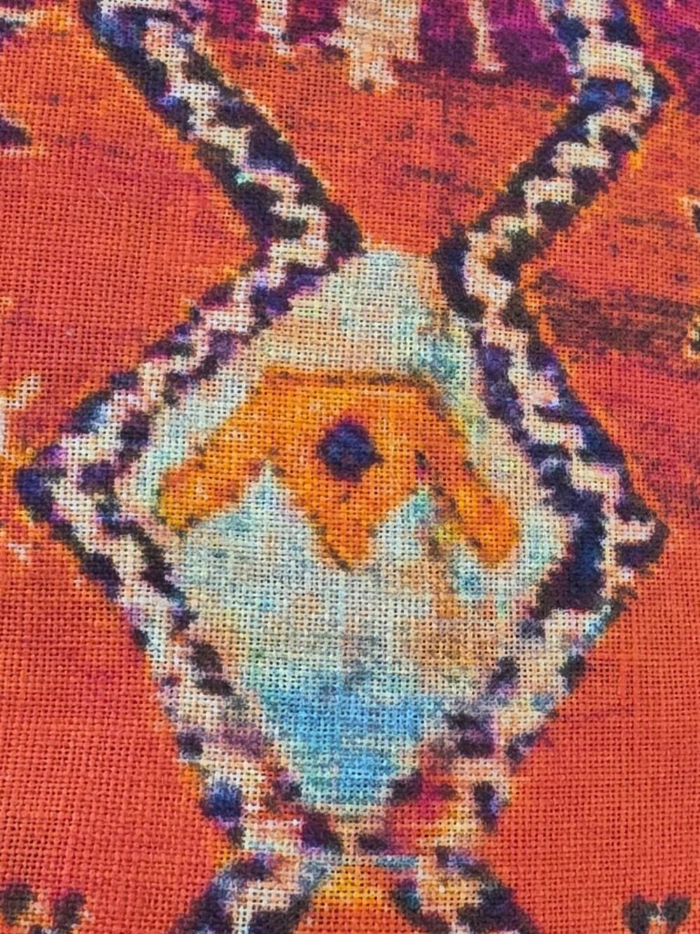 VTG Boho Geometric Tribal Cotton Gauze Table Runner Panel Orange Teal 34x132 - Picture 9 of 9